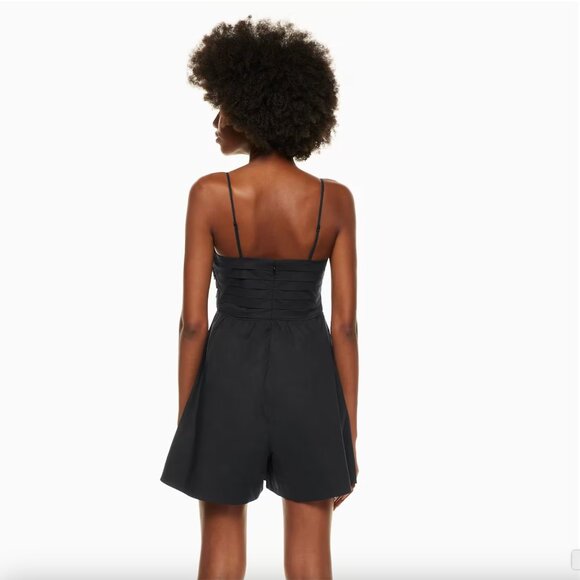 Aritzia Babaton Abacus Poplin Romper Square Neck Pleated Black Size 00 - Picture 3 of 9